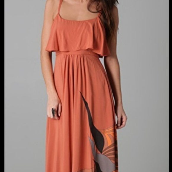 Free People Dresses & Skirts - FREE PEOPLE Flock of Birds Burnt Orange Ruffle‎ Maxi Dress S L